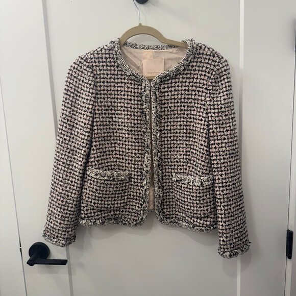 Rebecca Taylor Houndstooth Tweed Pink Black White Blazer Jacket Size 6 - Picture 4 of 5